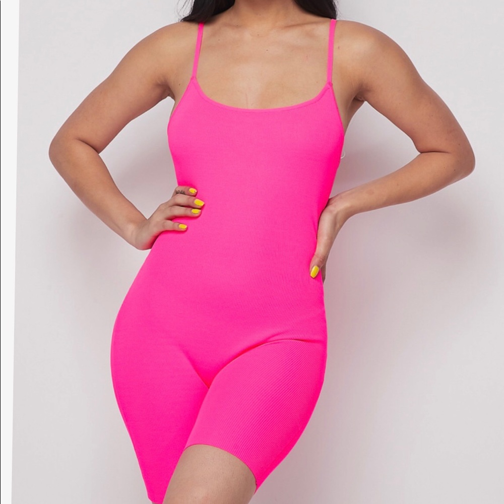Neon pink biker short romper